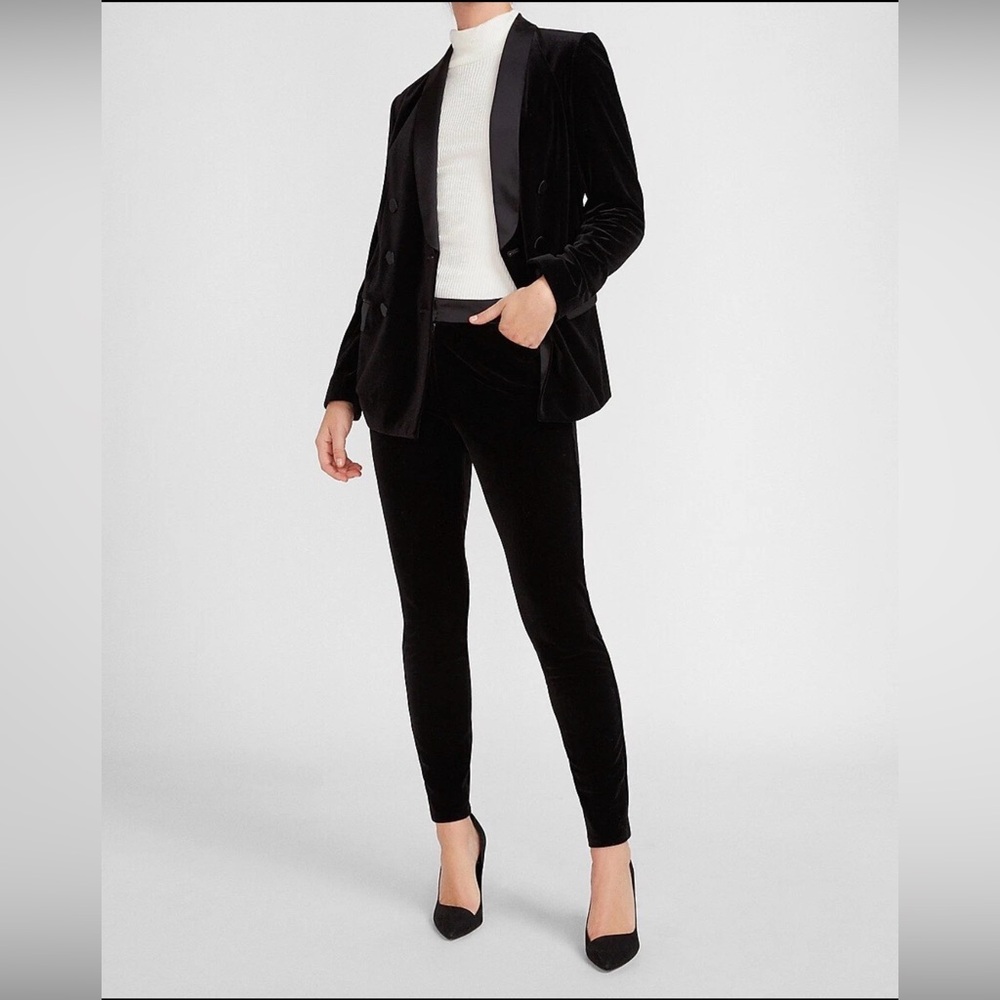 EXPRESS BLACK HIGH WAISTED VELVET SKINNY TUXEDO PANTS